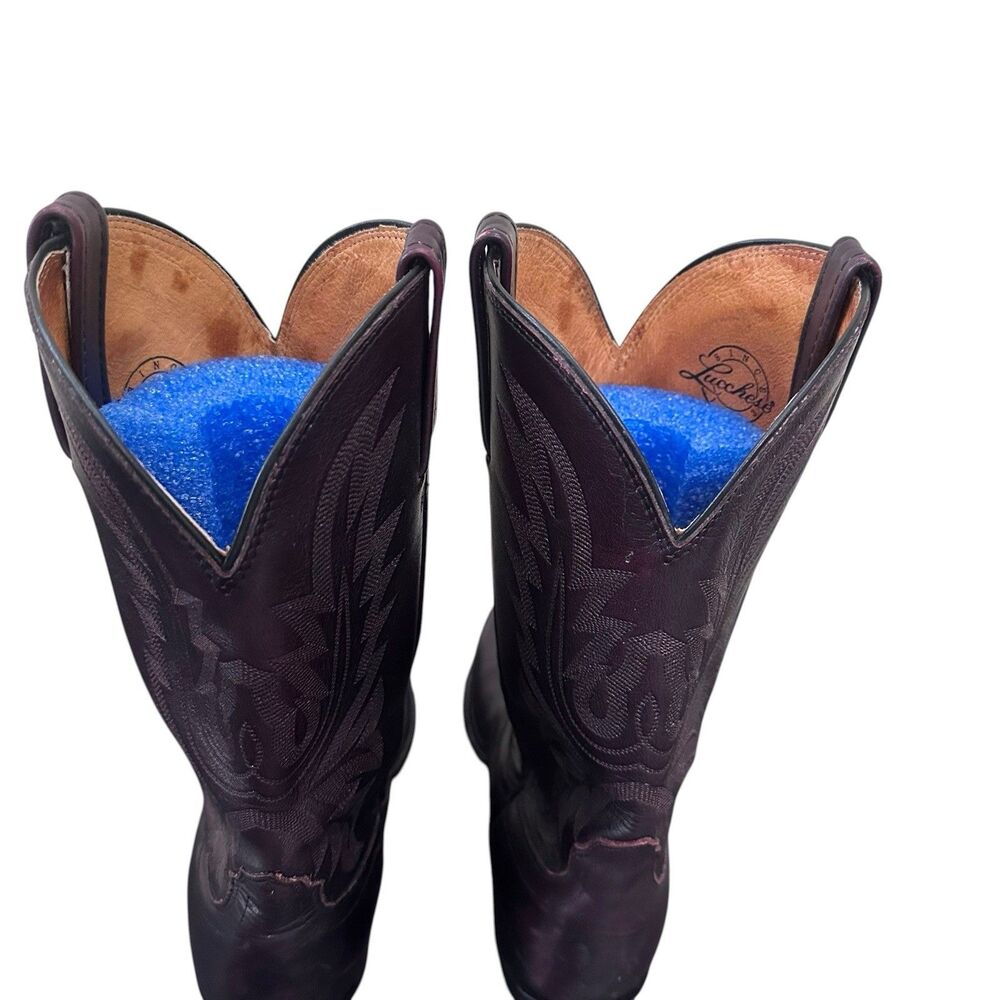 Lucchese Cowboy Boots Black Cherry Calfskin Men’s 11D Round Toe M1021 R4 - Picture 6 of 16